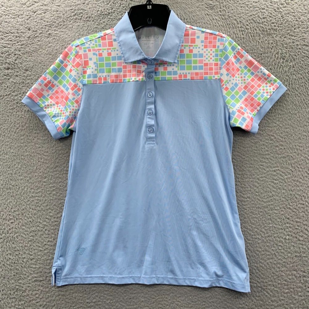 MAELREG Polo Shirt Womens Small Top Short Sleeve Performance Golf Blue